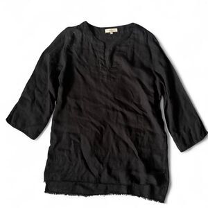 Side Stitch Minimalist Chic Black Linen Tunic